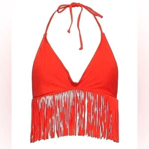 [D cup/ Medium] L*Space Paprika Fringed Halter Top & D Ring Bottom Bikini Set